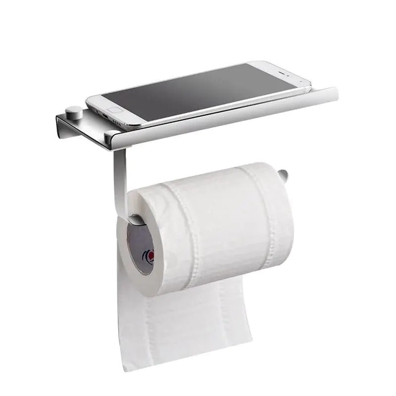 Porta Papel Higiênico com Suporte para Celular – Aço Inoxidável